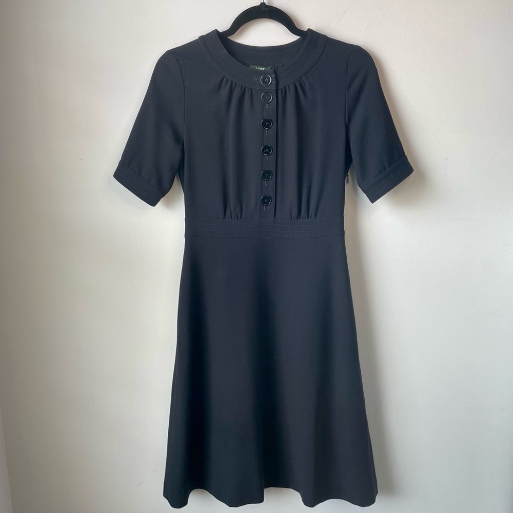 J. Crew Italian Wool “Linda”Classic Short-Sleeve Black Dress Size 2 Retro Party